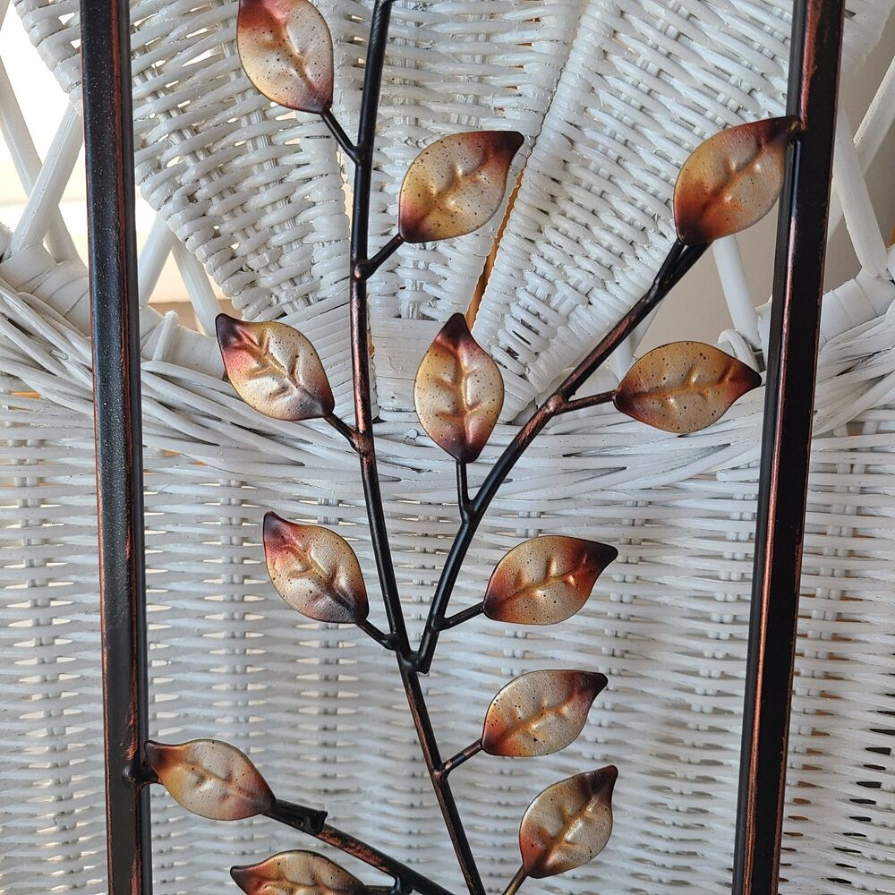 Vintage Metal Art Panel Wall Hanging Leaf And Branch Design Bronze And Gold Tone - Picture 5 of 10